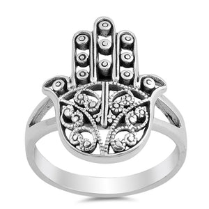 Filigree Hand of God Hamsa Ring .925 Sterling Silver Heart Sizes 5-12