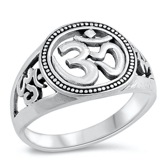 Om Sign Unique Beaded Halo Ring New .925 Sterling Silver Band Sizes 5-10