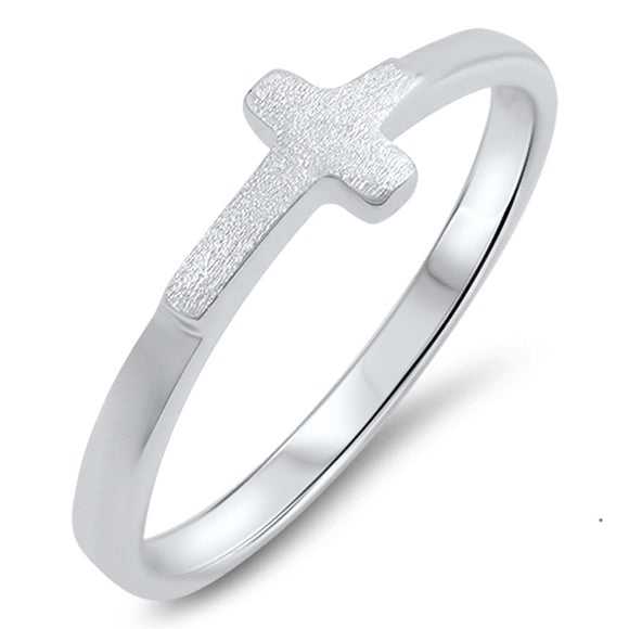 Brushed Sideways Cross Promise Ring New .925 Sterling Silver Band Sizes 5-10