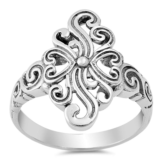 Filigree Heart Vintage Wide Cute Ring New .925 Sterling Silver Band Sizes 5-10