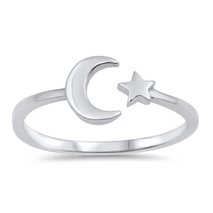 High Polish Open Moon Star Ring New .925 Sterling Silver Simple Band Sizes 3-13