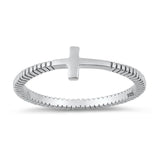 Thin Sideways Cross Unique Grooved Ring New .925 Sterling Silver Band Sizes 4-12