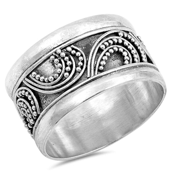 Bali Bar Bead Ball Unique Ring New .925 Sterling Silver Wide Band Sizes 6-10