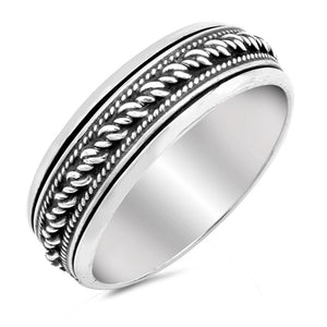 Bali Rope Spinner Wedding Ring New .925 Sterling Silver Band Sizes 6-13