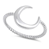 High Polish Crescent Moon Ring .925 Sterling Silver Rope Twist Band Sizes 4-12