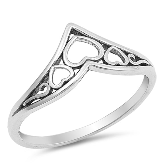 Filigree Chevron Heart Promise Ring Sterling Silver Celtic Thumb Band Sizes 4-12