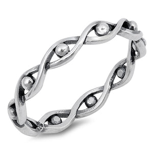 Oxidized Infinity Knot Bead Evil Eye Ring .925 Sterling Silver Band Sizes 3-12