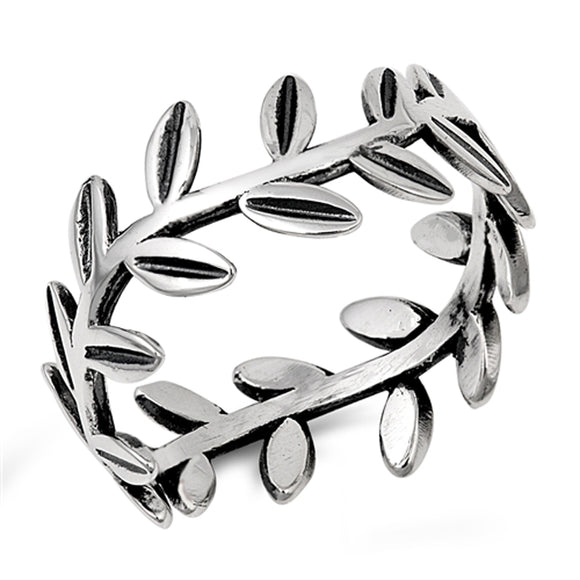 Oxidized Tree Branch Leaf Eternity Ring New .925 Sterling Silver Band Sizes 4-12