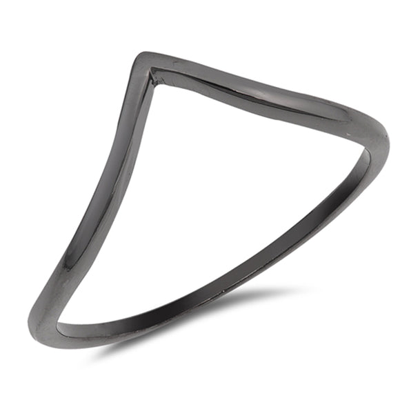 Black-Tone Chevron Pointed V Shape Ring New .925 Sterling Silver Band Sizes 4-12