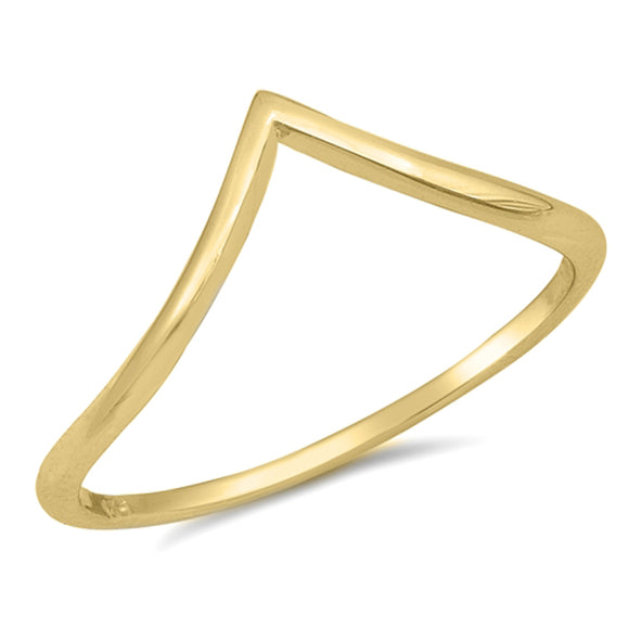 Gold-Tone Thin Chevron Pointed Thumb Ring .925 Sterling Silver Band Sizes 3-12