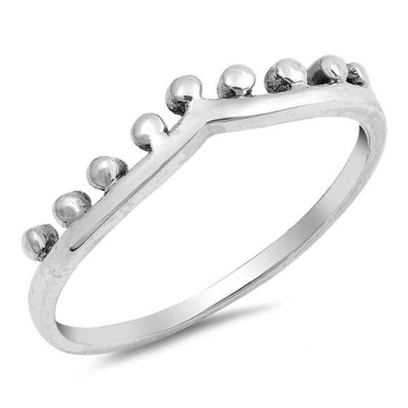 Chevron Crown Tiara Ball Bead Ring New .925 Sterling Silver Band Sizes 4-10