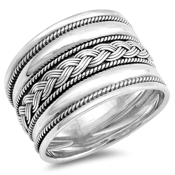 Wide Handmade Bali Ring New .925 Sterling Silver Weave Rope Band Sizes 6-12