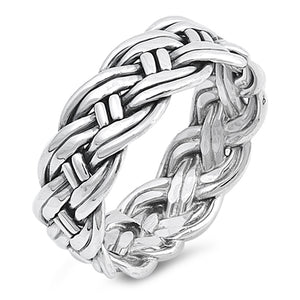 Eternity Weave Rope Knot Wedding Ring .925 Sterling Silver Wide Band Sizes 7-13