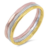 Rose Gold-Tone Hammered Stackable Ring Set .925 Sterling Silver Band Sizes 4-10