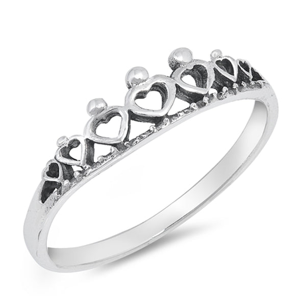 Crown Tiara Princess Heart Promise Ring New .925 Sterling Silver Band Sizes 3-10