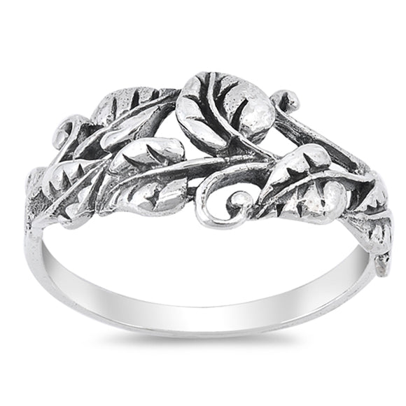 Oxidized Tree Leaf Vine Forest Filigree Ring 925 Sterling Silver Band Sizes 5-10