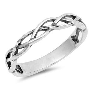 Oxidized Diamond-Cut Braid Knot Ring .925 Sterling Silver Celtic Band Sizes 4-10