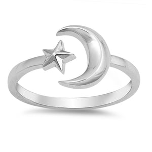 Open Crescent Moon Star Adjustable Ring New .925 Sterling Silver Band Sizes 4-12