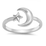 Open Crescent Moon Star Adjustable Ring New .925 Sterling Silver Band Sizes 4-12