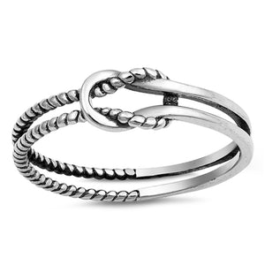 Oxidized Infinity Love Knot Rope Loop Ring .925 Sterling Silver Band Sizes 3-12