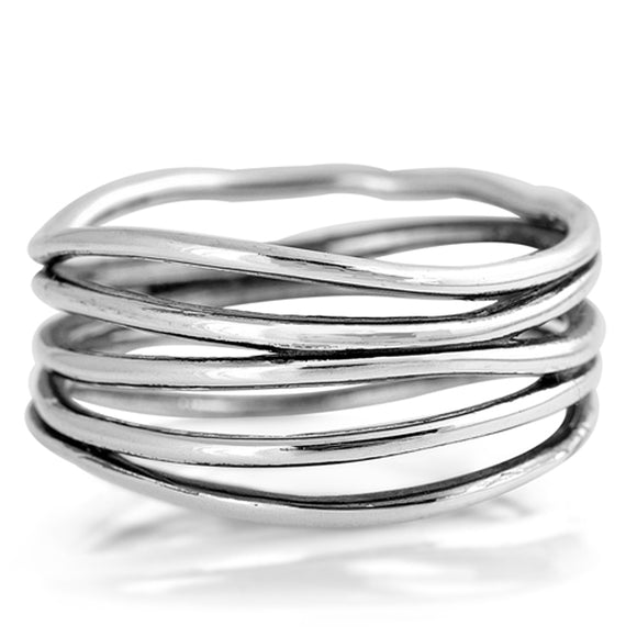 Oxidized Stacked Bar Knot Wide Wedding Ring New 925 Sterling Silver Open Band Sizes 4-13