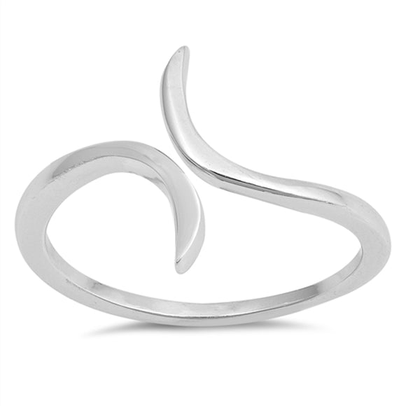 Open Curve Wave Hook Pointed Adjustable Ring 925 Sterling Silver Band Sizes 3-10