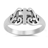 Oxidized Cross Swirl Flame Christian Ring .925 Sterling Silver Band Sizes 4-10