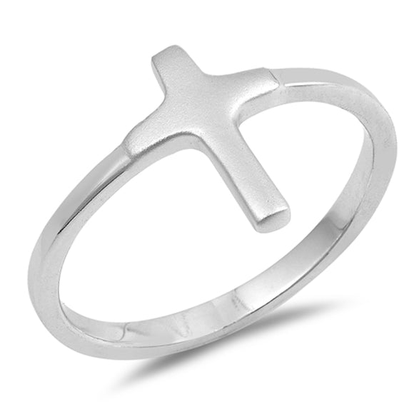 High Polished Cross Simple Christian Ring .925 Sterling Silver Band Sizes 4-10