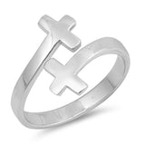 Double Sideways Cross Christian Ring New .925 Sterling Silver Band Sizes 4-10