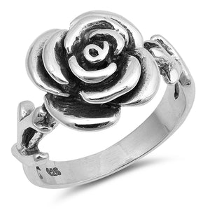 Oxidized Rose Large Wide Flower Ring New .925 Sterling Silver Band Sizes 4-10