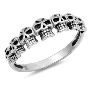 Biker Skull Oxidized Dia de los Muertos Ring 925 Sterling Silver Band Sizes 4-12