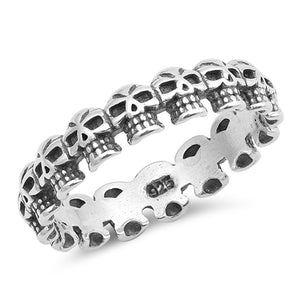 Oxidized Skull Eternity Stackable Biker Ring 925 Sterling Silver Band Sizes 4-12