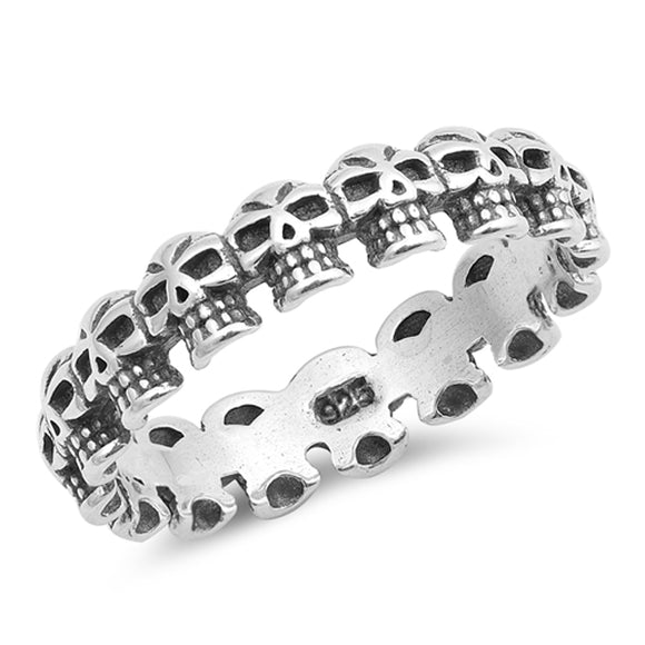 Oxidized Skull Eternity Stackable Biker Ring 925 Sterling Silver Band Sizes 4-12