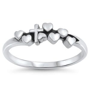 Cross Heart Love Jesus Purity Promise Ring .925 Sterling Silver Band Sizes 4-10