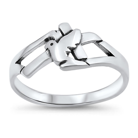 Cross Dove Jesus Savior Christian Love Ring .925 Sterling Silver Band Sizes 5-10