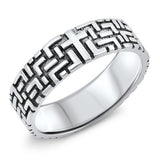 Geometric Etched Oxidized Cross Wedding Ring 925 Sterling Silver Band Sizes 6-12