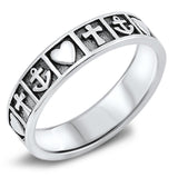 Heart Cross Anchor Life Christ Love Ring New 925 Sterling Silver Band Sizes 5-9