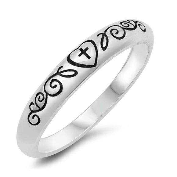 Cross Heart Vine Swirl Purity Love Ring New .925 Sterling Silver Band Sizes 5-10