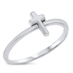 Small Thin Simple Midi Cross Christ Ring New 925 Sterling Silver Band Sizes 5-9