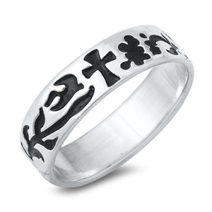 Oxidized Cross Vine Leaf Love Purity Ring .925 Sterling Silver Band Sizes 6-12