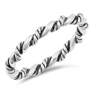 Oxidized Rope Twist Stackable Knot Ring New .925 Sterling Silver Band Sizes 4-10