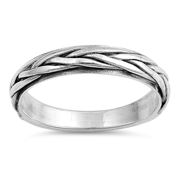 Thin Braided Weave Thumb Criss Cross Ring .925 Sterling Silver Band Sizes 6-12