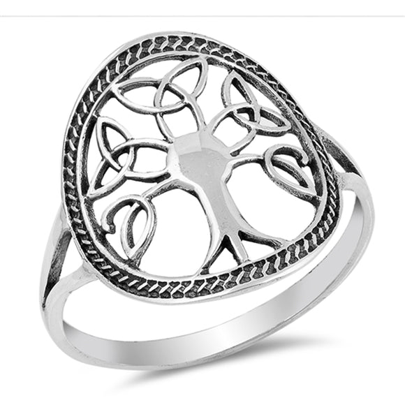 Oxidized Celtic Knot Tree of Life Filigree Ring Sterling Silver Band Sizes 5-10