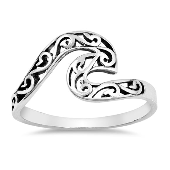 Oxidized Filigree Swirl Wave Ring .925 Sterling Silver Victorian Band Sizes 4-13