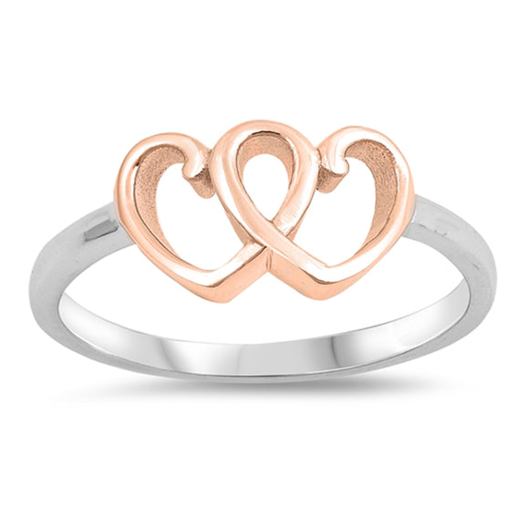 Rose Gold-Tone Heart Forever Love Loop Ring .925 Sterling Silver Band Sizes 4-10