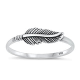 Oxidized Feather Leaf Simple Dainty Boho Sterling Silver Midi Ring Sizes 4-10