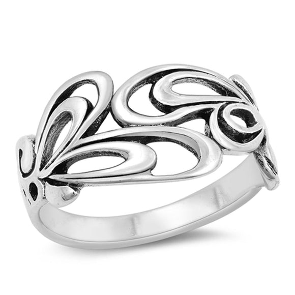 Filigree Oxidized Loop Flower Butterfly Ring 925 Sterling Silver Band Sizes 4-10