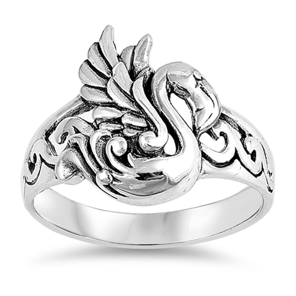 Antiqued Filigree Swan Bird Flamingo Ring .925 Sterling Silver Band Sizes 5-10