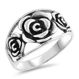 Oxidized Black Rose Flower Filigree Ring .925 Sterling Silver Band Sizes 5-10