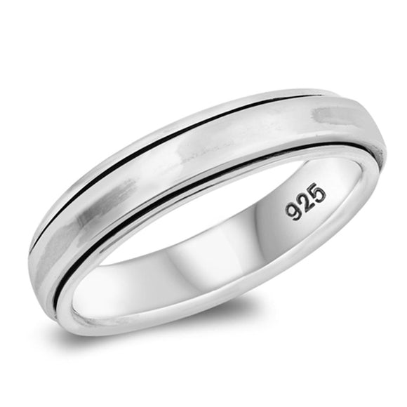 Thin High Polish Spinner Wedding Ring .925 Sterling Silver Men's Band Sizes 7-13